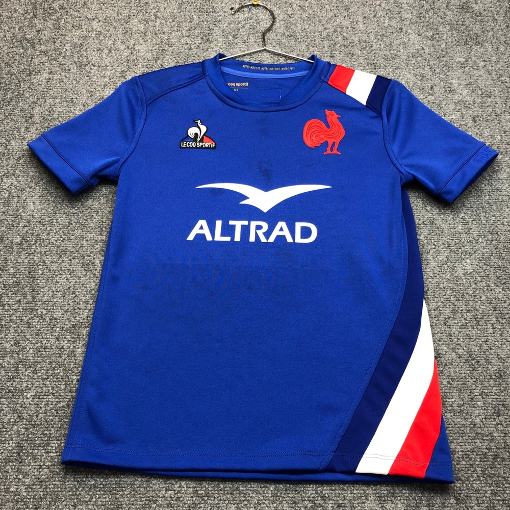 Le Coq Sportif France Rugby Jersey Kids Size 14 Blue Altrad Short Sleeve Shirt